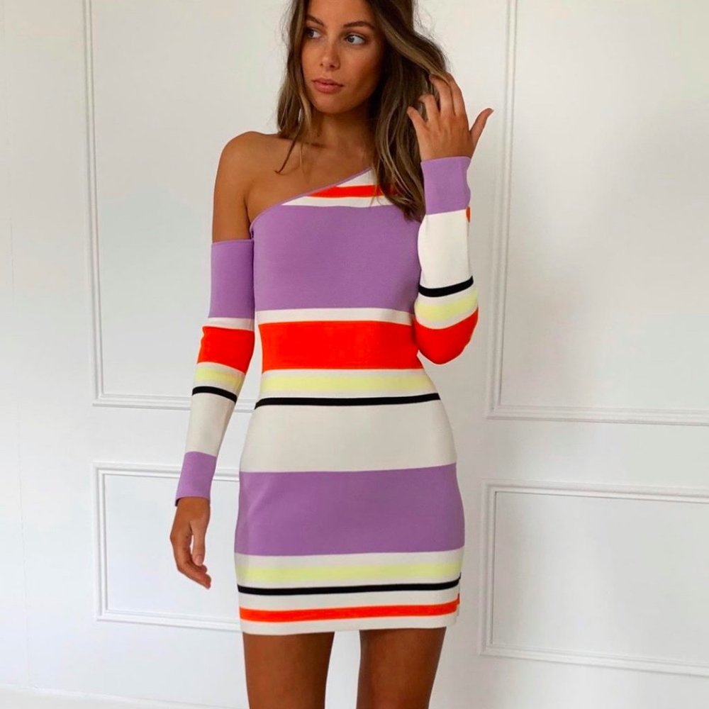 One shoulder long sleeve dress - Picture 5 of 8